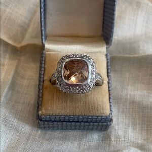 Elegant Silver tone  and champagne  Gemstone Ring with cubic zirconia